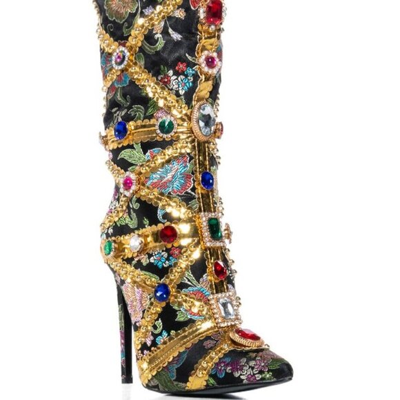 The AZALEA WANG" CAGED CONFIDENCE " EMBELLISHED BOOT IN BLACK  ( BRAND NEW!! - Picture 2 of 7
